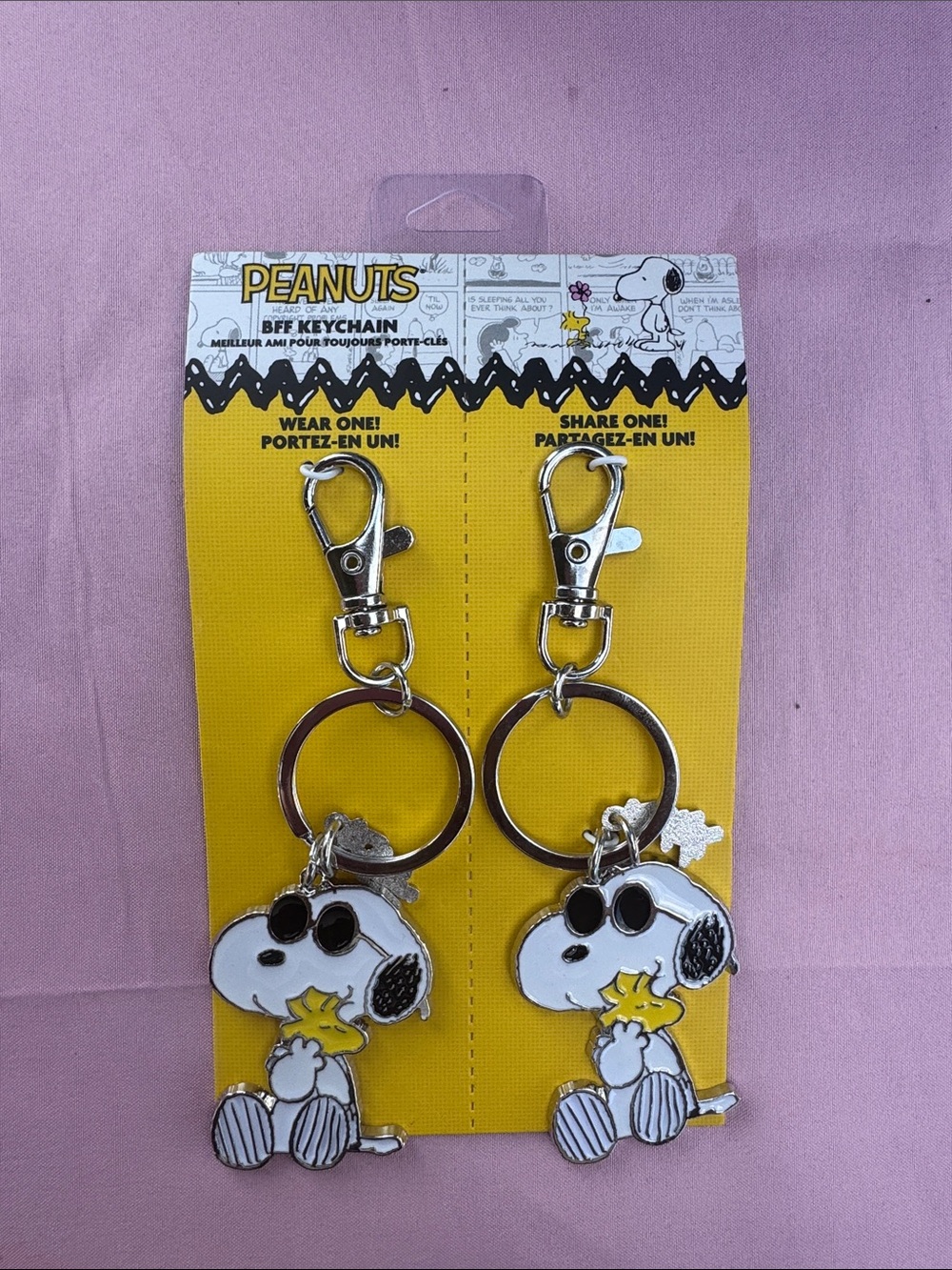 Peanuts Snoopy & Woodstock Silver Keychain Set - White & Yellow
